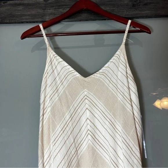 Women's Boho Gold & Tan Maxi Dress Braided Spaghetti Straps 100% Cotton - Picture 3 of 10